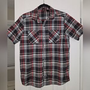 Vintage Y2K Rusty Boys Short Sleeve Red & Black Plaid Buttom Down Size XLarge